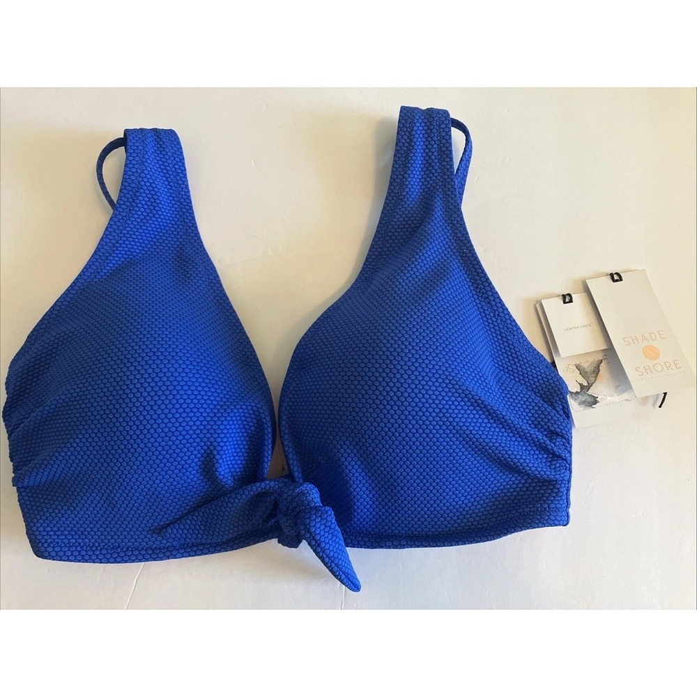Shade & Shore Bikini Top Womens 34D Blue NWT Textured Front Tie Sapphire C643